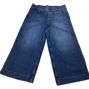 SPANX Women's Wide Leg Denim Jeans 1X Blue Stretch High Rise Pull On Comfort Fit